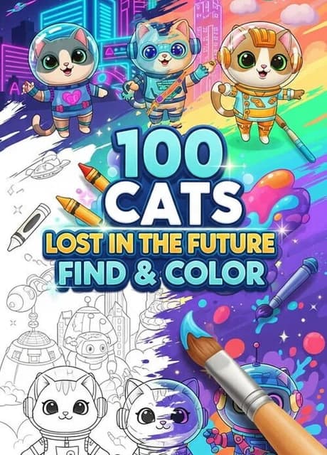 100 Cats Lost in the Future Find & Color