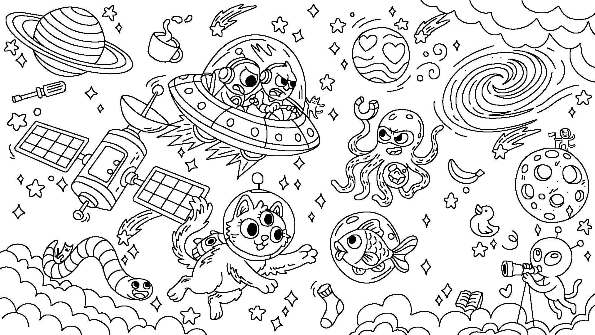 100 Cats Lost in Space Find & Color screenshot 1