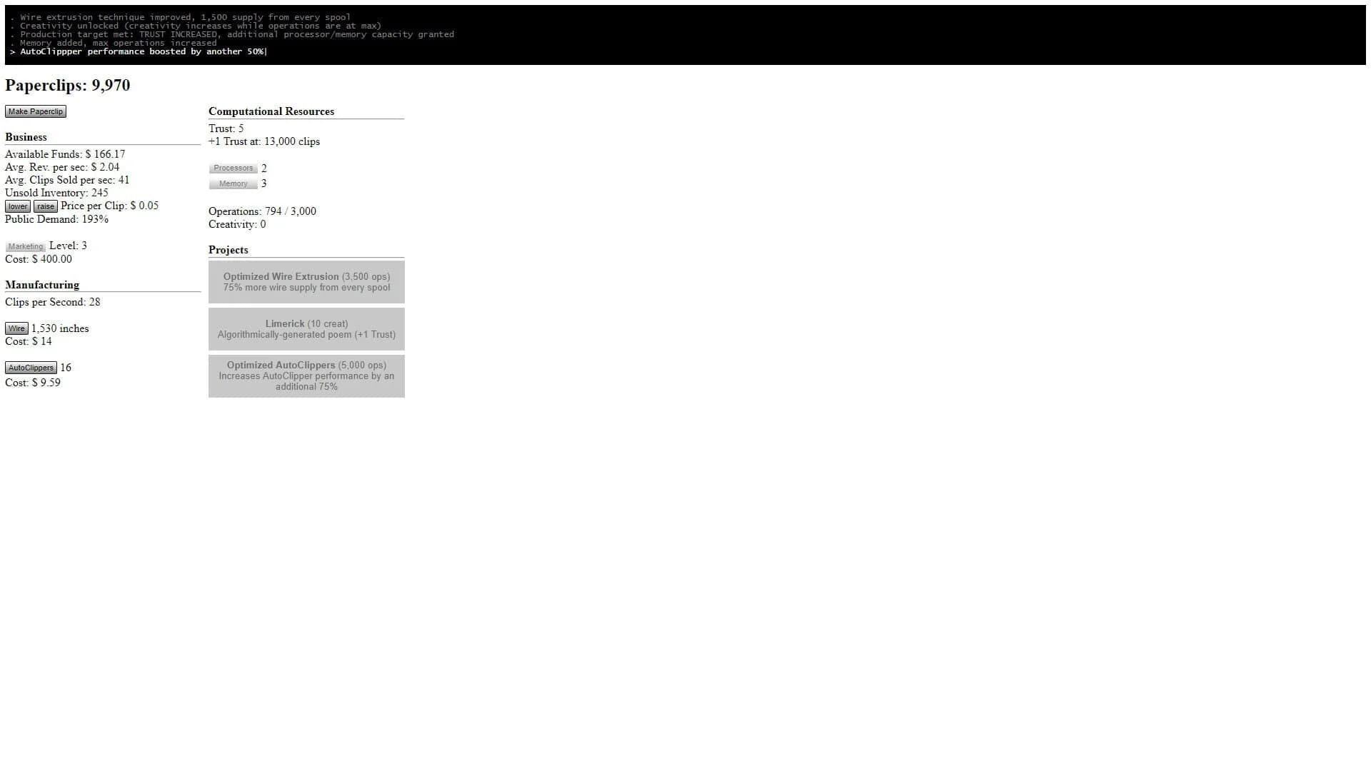 Universal Paperclips screenshot 1