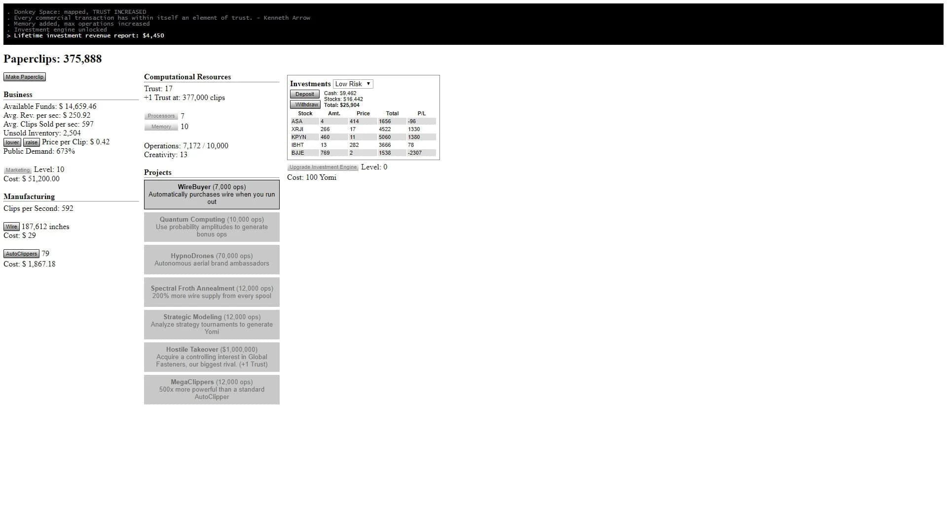 Universal Paperclips screenshot 2