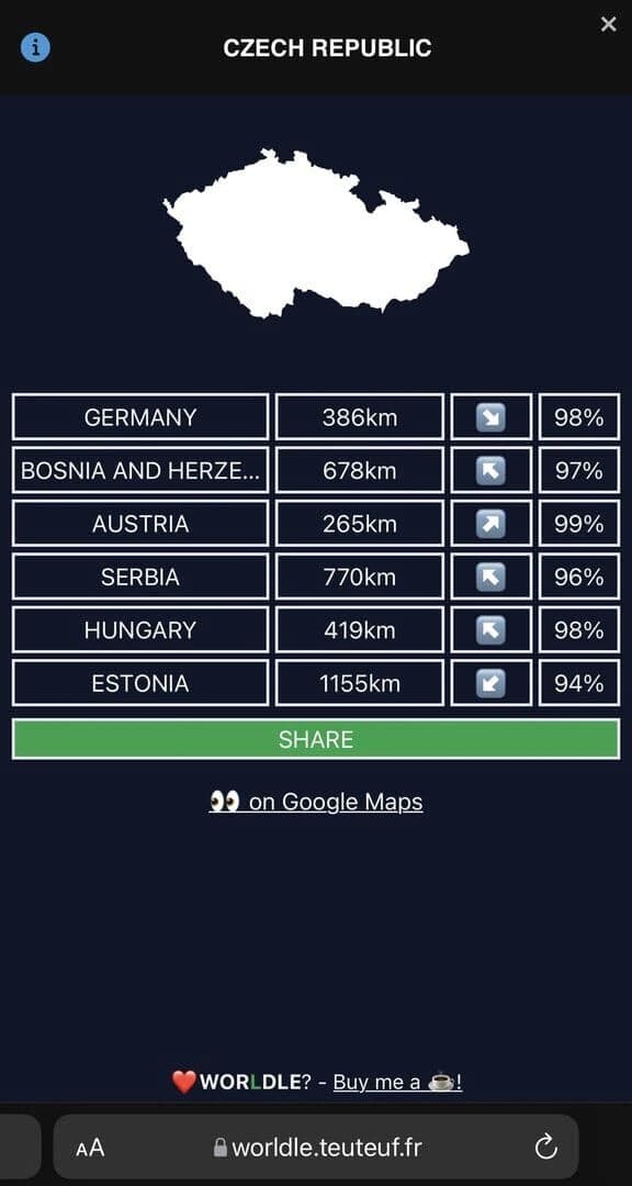 Worldle screenshot 2