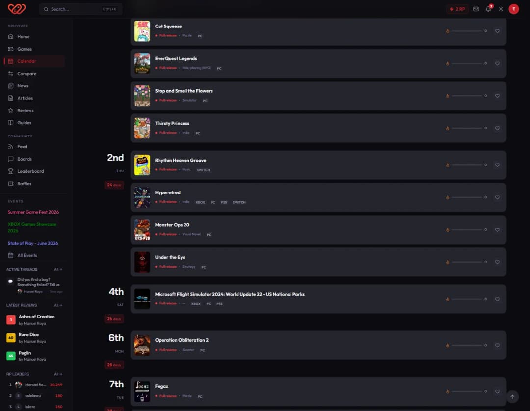WeLike.red - List of upcoming games