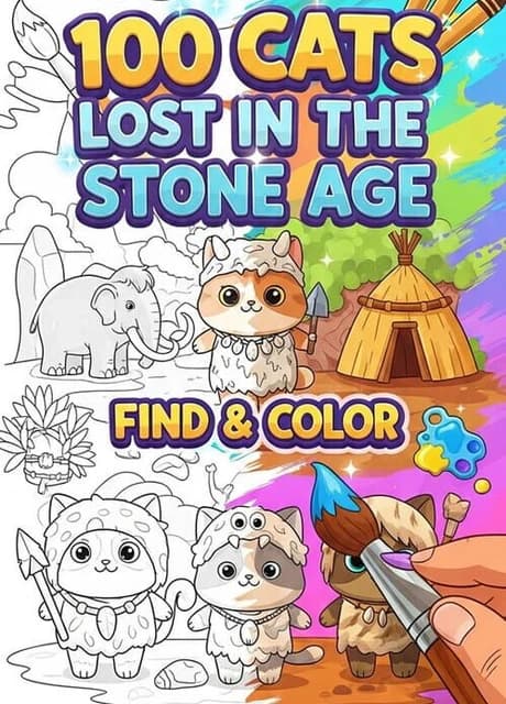 100 Cats Lost in the Stone Age Find & Color